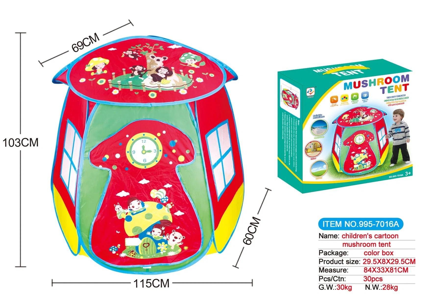 Cartoon tente de champignons Kids Don Play House pop up de divertissement portable pliable tente de jouets