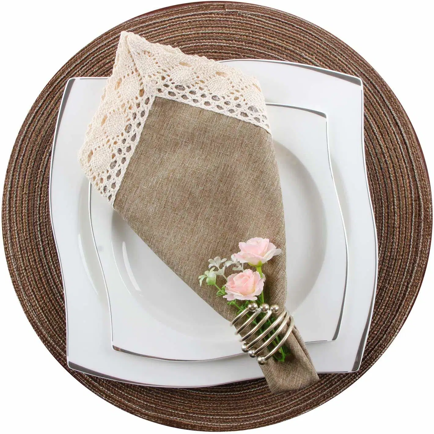 Wholesale Solid Color Cheap Sanitary Napkins Waterproof Laced Edge Linen Napkins for Party Banquet Dinner