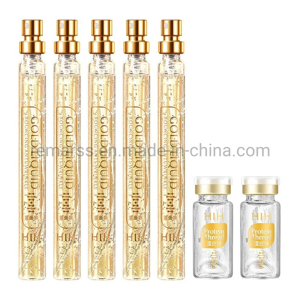 Anti Envejecimiento HIH tiempo inverso rebotando Golden Lifting Skin Oro Cara suero proteína de colágeno activo seda rosca esencia para cara Elimine las arrugas