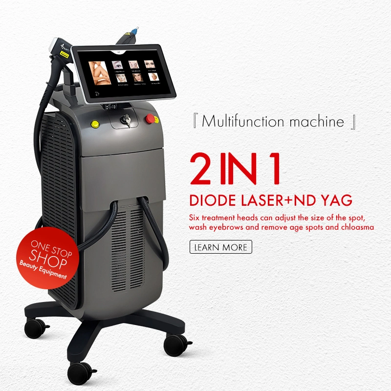2 in 1 Titanium Diode Laser Hair Removal and Q Switched ND YAG Laser Tattoo Removal Beauty Machine