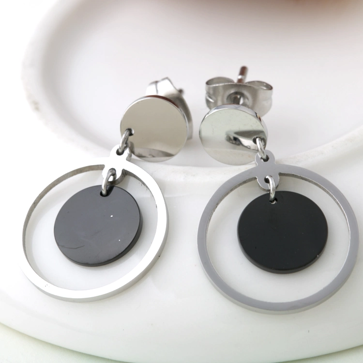 Women Fashion Jewelry Stainless Steel Round Long Drop Earrings