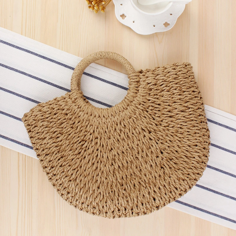 Simple Hand Straw Woven Bag Pure Color Casual Hand-Woven Bag Summer Beach Bag