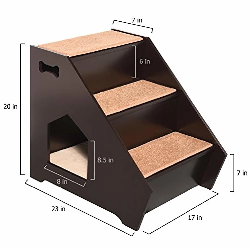 2020 New Design Cat & Dog Wooden Step House -Wooden Pet Stairs W/ 3 Nonslip Steps