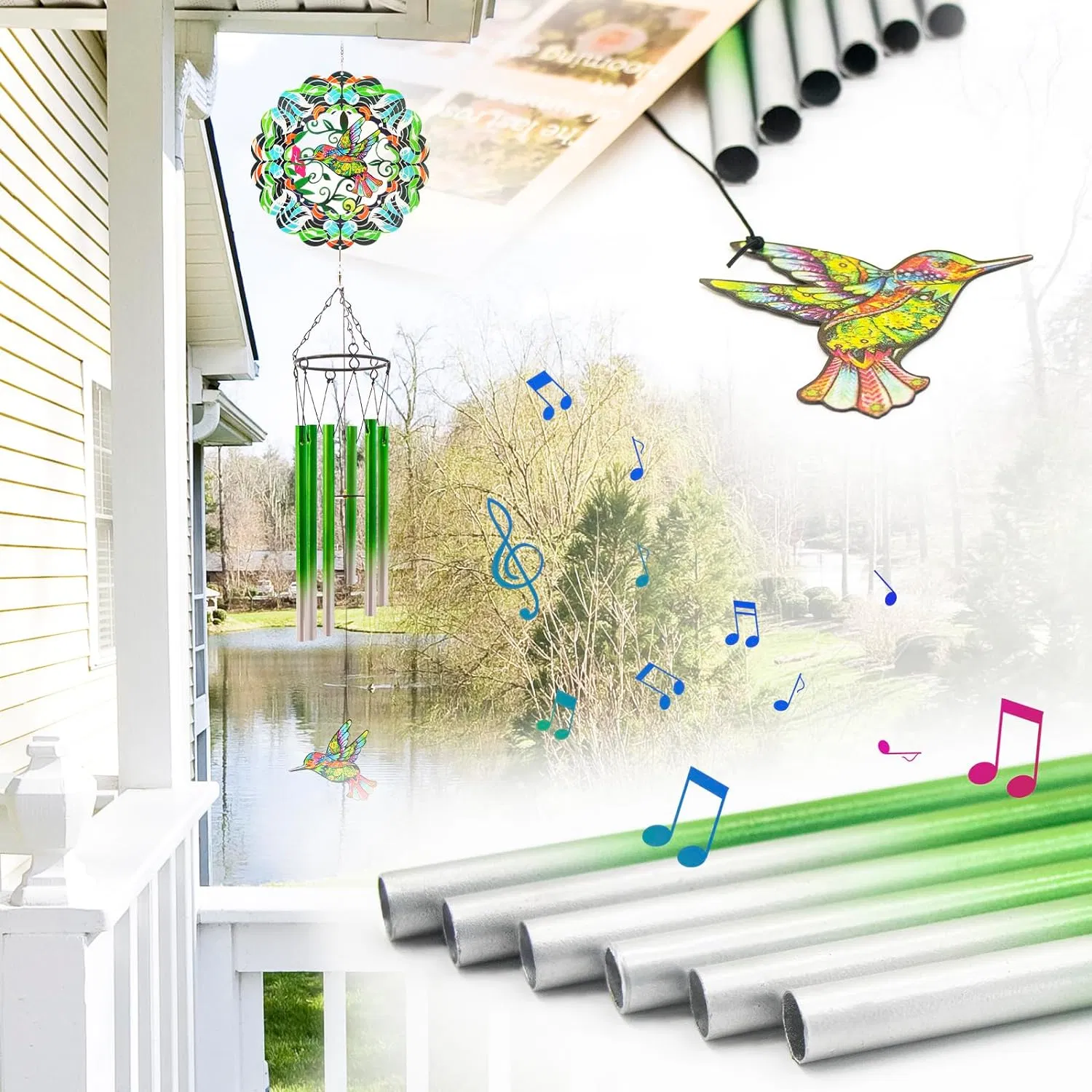 Wind Chimes with Hummingbird Wind Spinner, Gifts for Men, Women, Retirement, Teacher, Parents - Outdoor Hanging Decor Clearance for Garden, Patio, Backyard or P