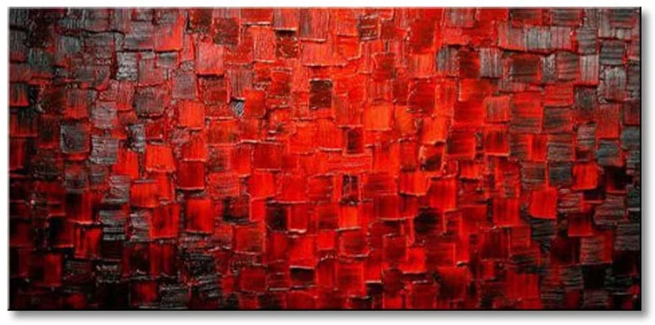 Handmade Red Abstract Oil Painting on Canvas Modern Textured Wall Art