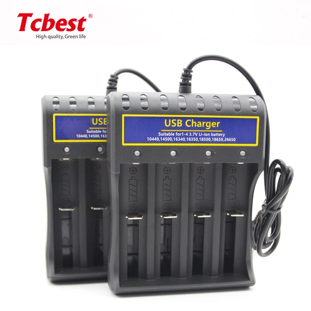 Factory Direct 3.7V Super Charge Rechargeable Fast Lithium Battery Charger 4 USB with Cable for 18650/14500/26650/18500/10440/18350/18650