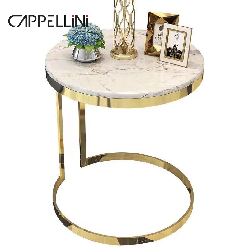 Modern Design Gold Metal Round Center Table Small Sofa Side Table Living Room Furniture White Top Marble Coffee Table