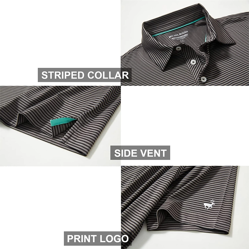 Golf Shirts for Men Dry Fit Polo Shirts Lightweight and Breathable Polo Collar Stripe Design Shirt