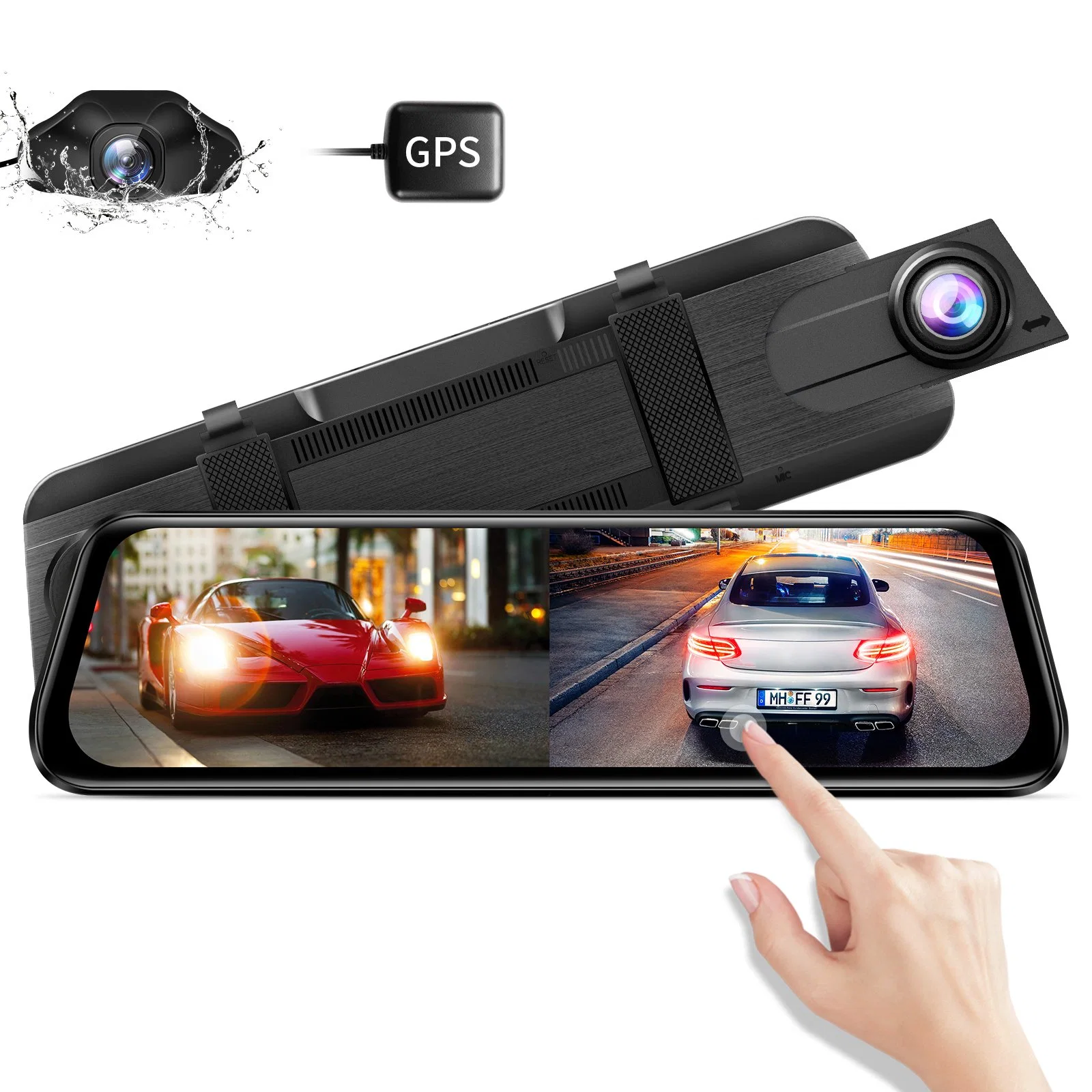 Ar09 2K Dashcam+1080P miroir 9,66 pouces à écran tactile voiture boîte noire