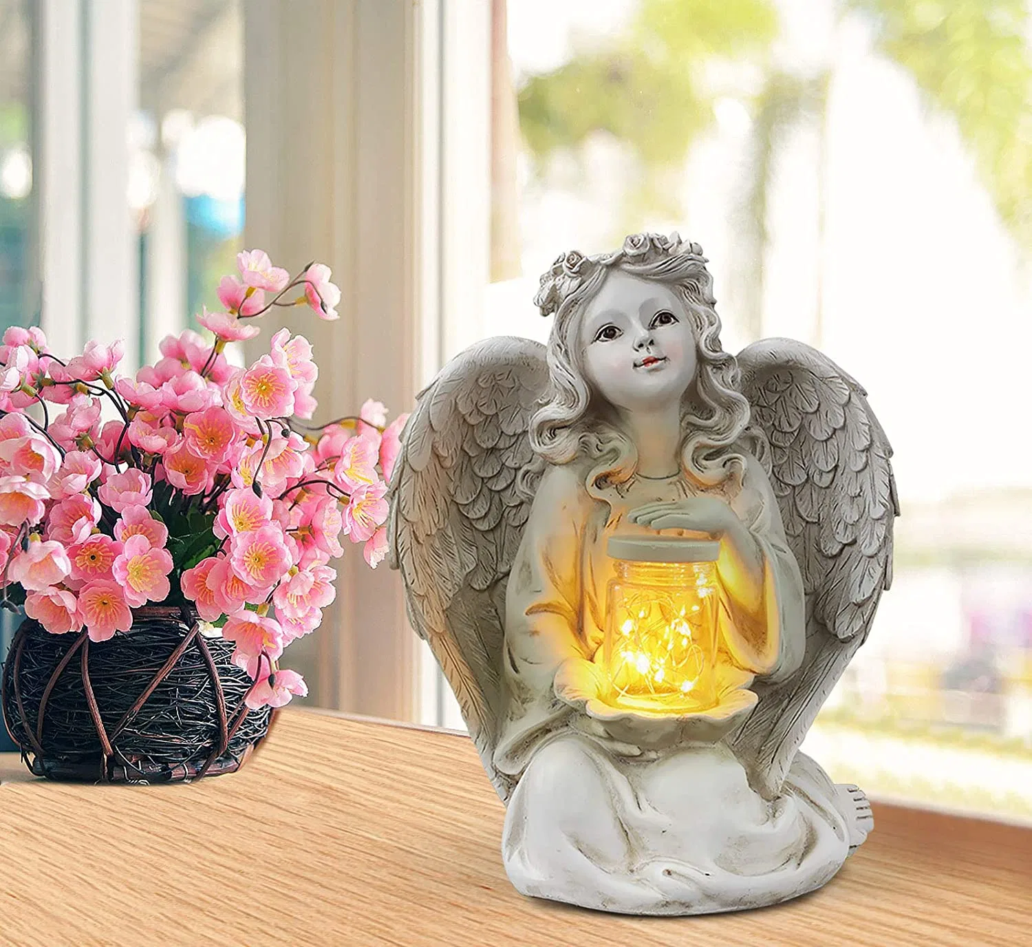 Wholesale High Quality Resin Angel Crafts Outdoor Decorations Solar Angel Garden Statue