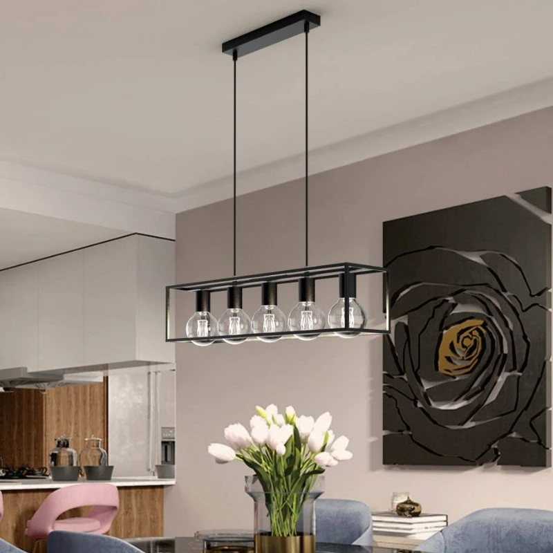 Hisoon Vintage Industrial Design Chandelier Dining Table Iron Black Color Pendant Lamp