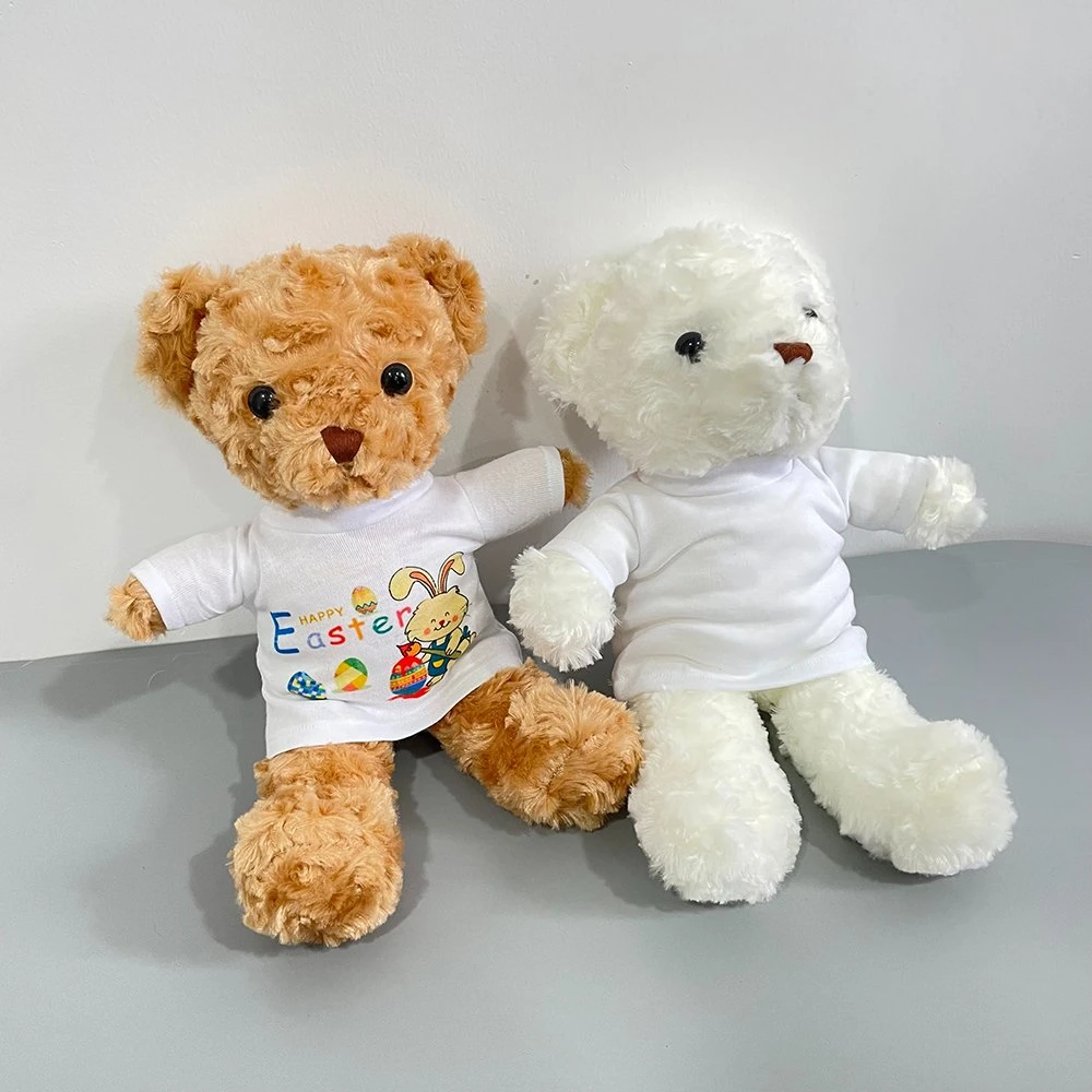 USA Warehouse Blank Sublimation Cute Plush Teddy Bear Toy Clothes Tee T Shirts Teddy Bear Plush Toy with White T Shirt 30 Cm