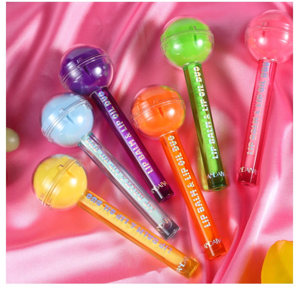 Lipstick Stick Handaiyan Makeup Us$0.75 2 in 1 Lollipop Lipgloss Tube Rainbow Ball Lipbalm Container