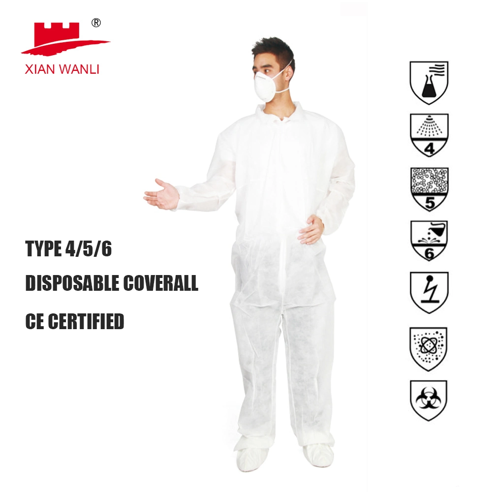 PP Overall Polypropylene Type 4b/5b/6b Nonwoven Disposable Protective Garment Workwear Coat Coverall for Food Industry
