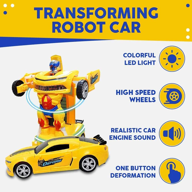 360 Degree Rotating Bump and Go Robot Transforming Deformation Car Robot Electrical Toys with Realistic Race Car Sounds LED Lights