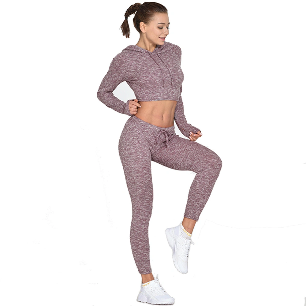 Women Yoga Wear Crop Top Hoodies Drawstring Long Sleeve Gym Sports Wear