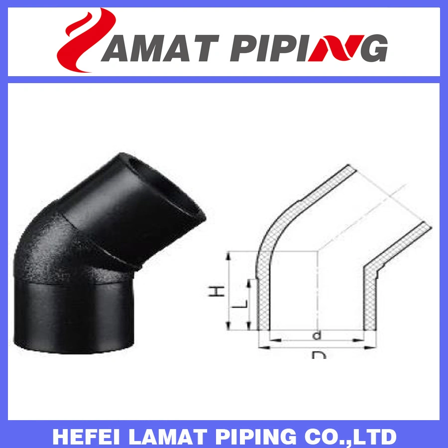 Molded HDPE Pipe Fitting Poly/PE/Polyethylene Spigot/Socket Fusion Fitting 45D Elbow