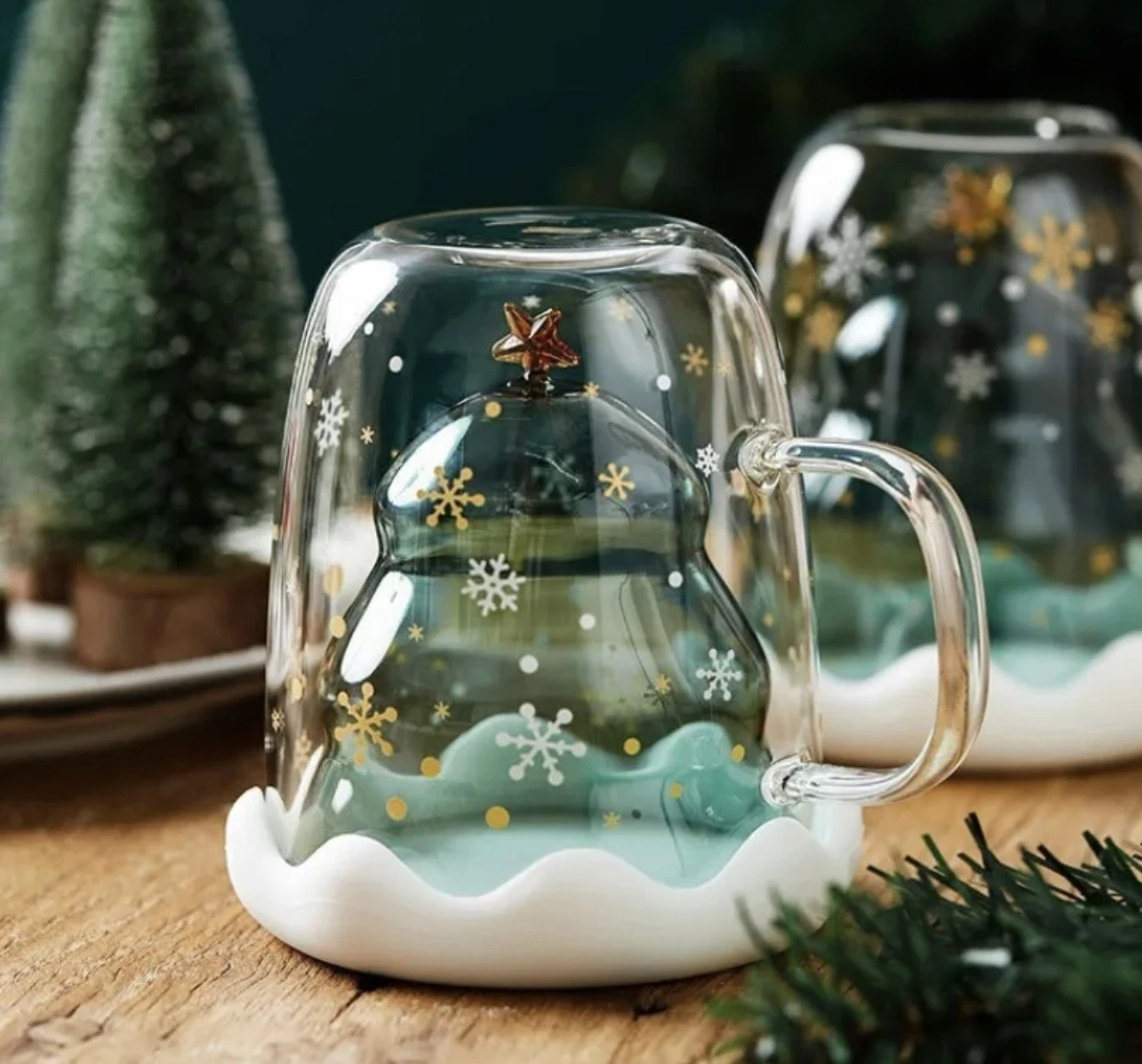 Wholesale 250ml Gift Mug Christmas Wishing Christmas Tree Xmas Gift Double Wall Glass Cup Christmas Mug