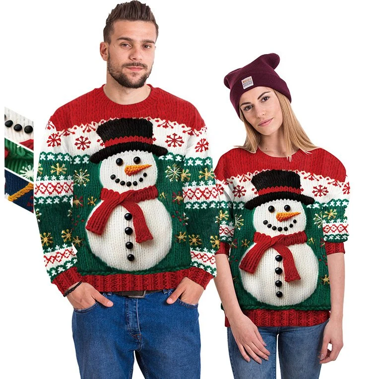 Autumn and Winter Christmas Street 3D Santa Claus Sweater for Men and Women Couple Costume Loose Style Knitwear Sweater