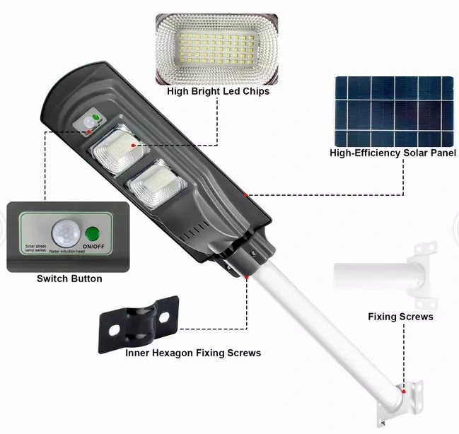 La carretera de la batería de alta potencia semáforo Impermeable IP65 SMD 600 W de potencia 800W 1000W exterior integrado todo en una calle la luz solar LED