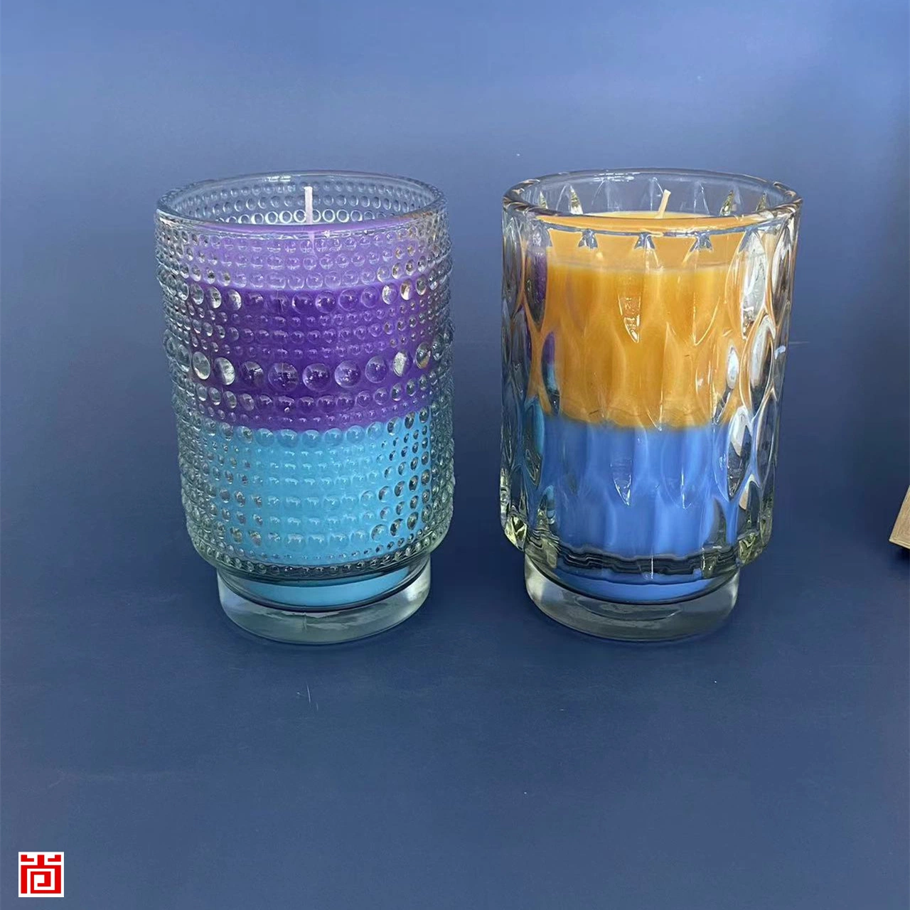 12.5oz Glass Candle Holders with Marvellous Patterns in Three Color Wax