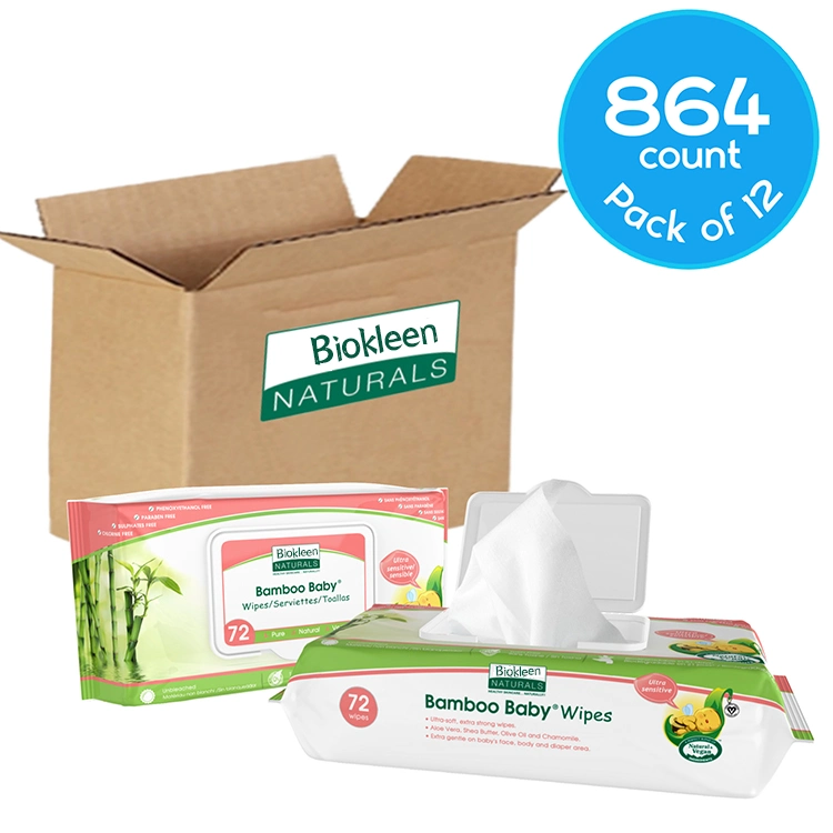 Biokleen Disposable Bamboo Water Wipes Sensitive Skin Cleaning Wipes Organic 100% Biodegradable Plant-Based Bamboo Fiber Wet Wipe