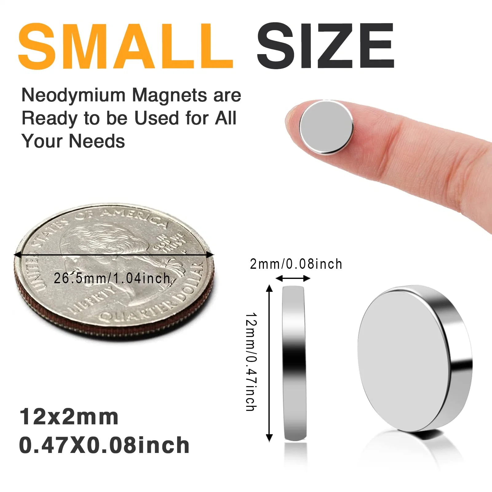 12X3mm Premium Brushed Nickel Small Round Cylinder Fridge Magnet, Office Magnets, Whiteboard Magnets