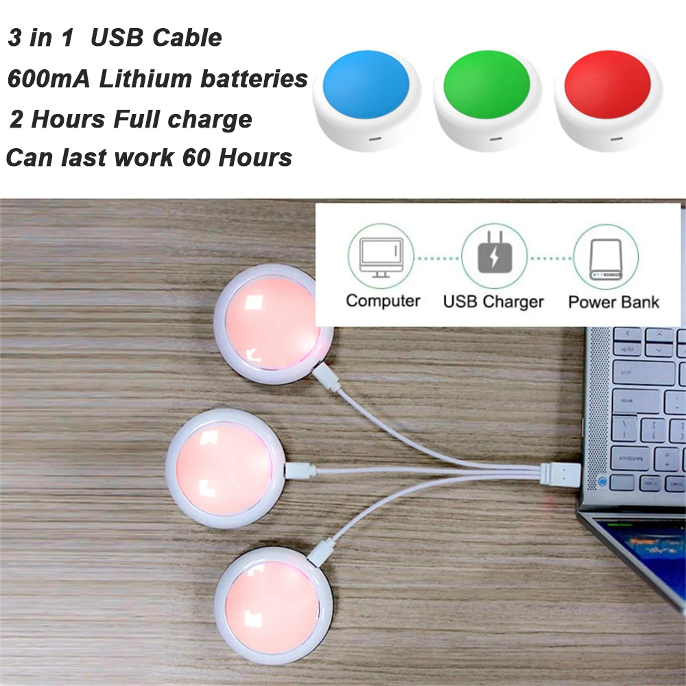 RGBW USB Chargeable LED Puck Lights Wireless Under Cabinet Remote Small Light for Shelf Kitchen Closet Night Lamp