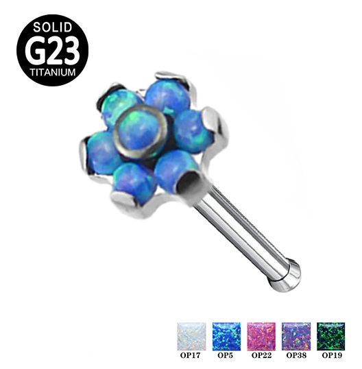 Body Piercing Jewelry Nose Ring ASTM F136 Titanium CZ Opal Blaze Set Flower Tops Nose Piercing Nose Jewelry Piercing Titanium