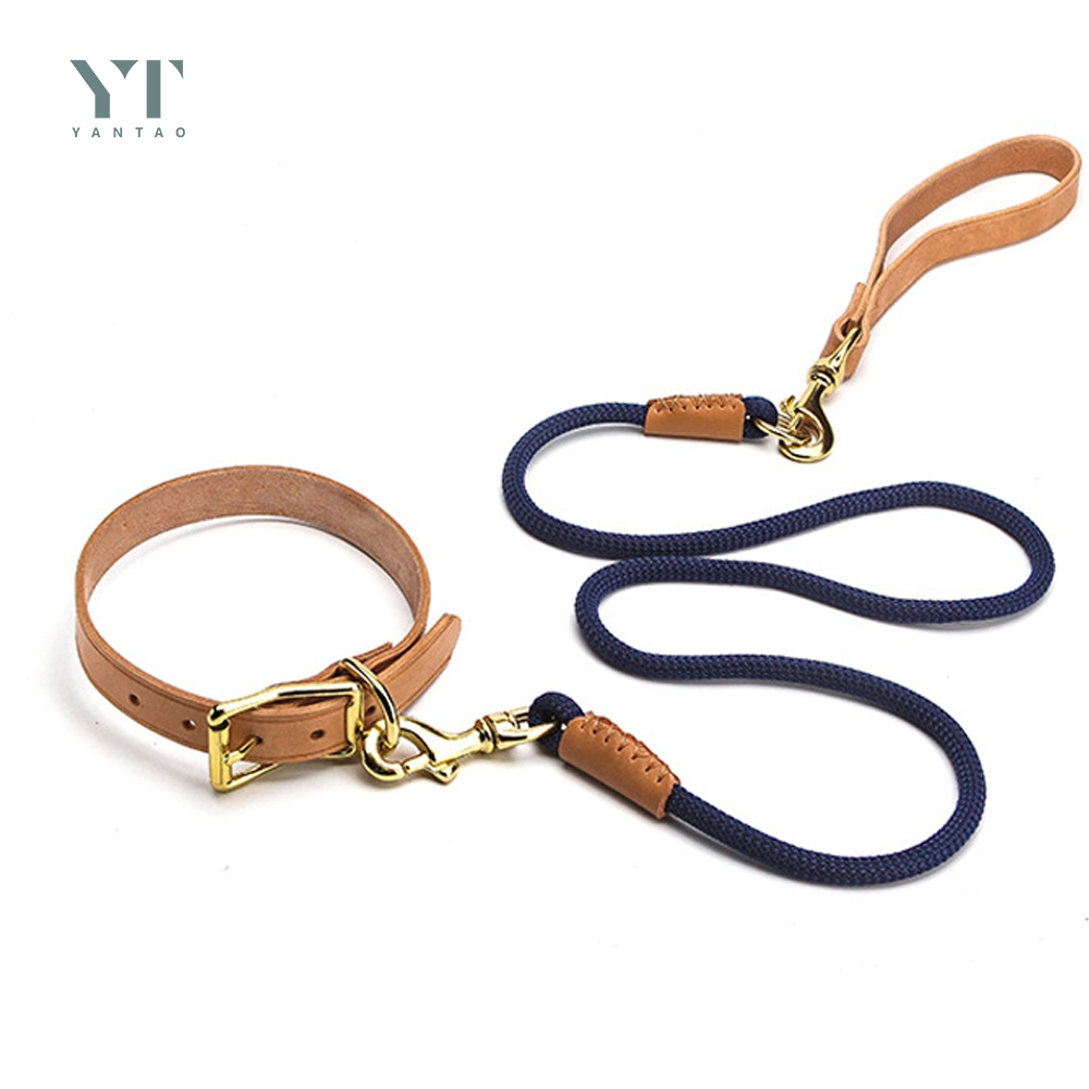 New Design Pet Product Durable Nylon Dog Rope with Luxury Leather Handle Multi Head Rope Detachable Traction Pet Rope for One to Three Pet Dogs