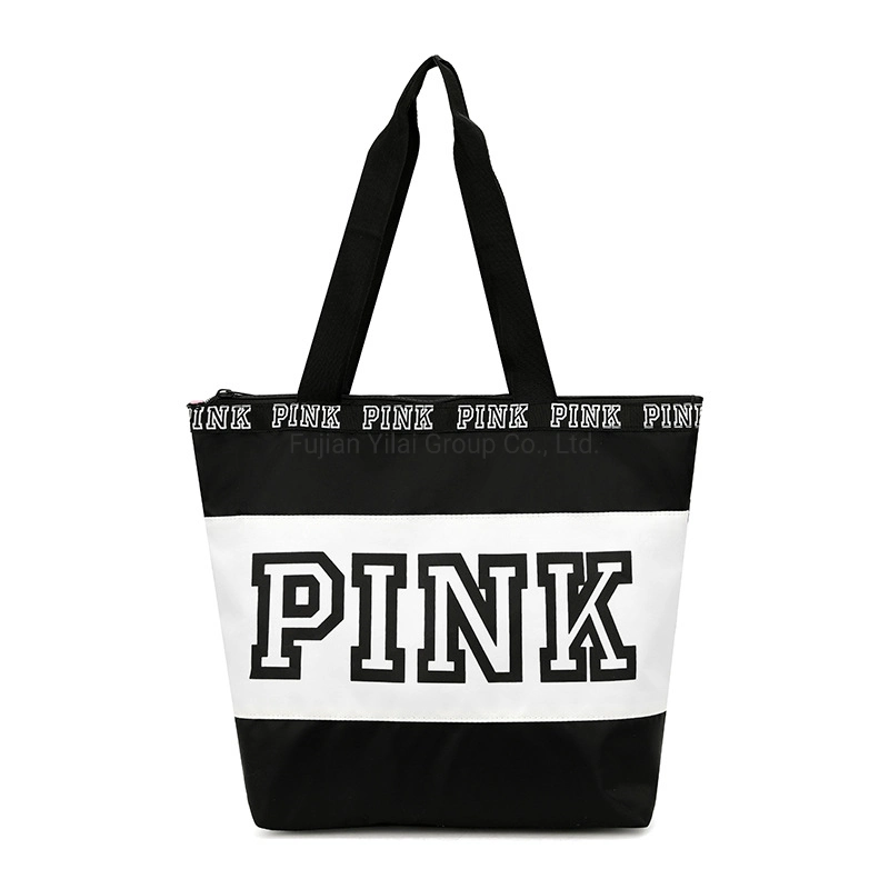 Fashion Girls Pink Travel Bag Shopping Bag for Women Beach Tote Handbag with Zipper Foldable Large Bag