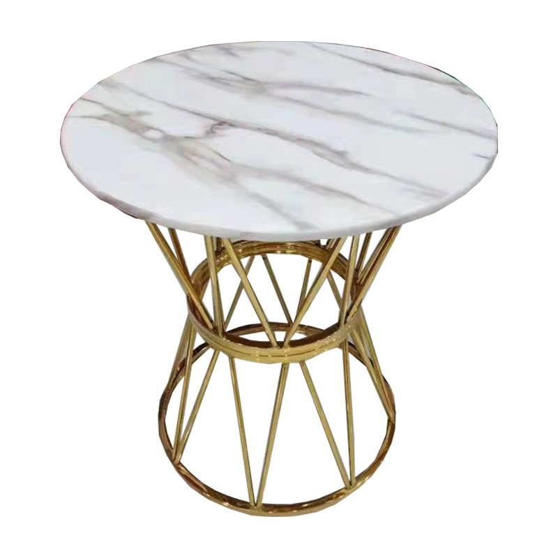 Living Room Home Cafe Furniture Golden Metal Wire Sofa Side Table with Marble Table