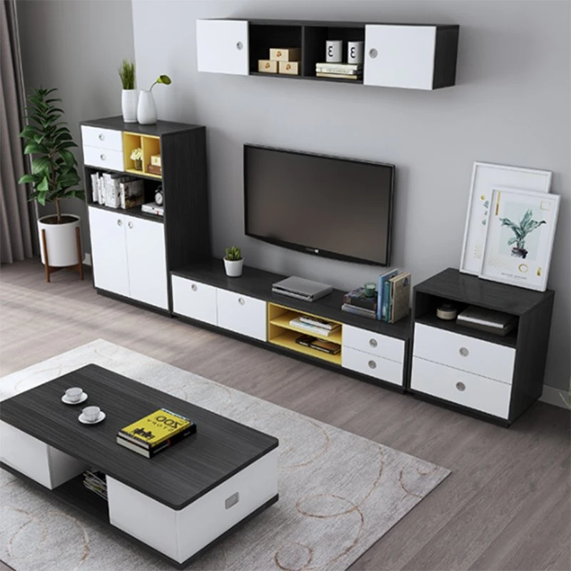 Luxury Modern Home Wood Table Sideboard Set TV Stand Coffee Table White Marble Black Wooden Living Room Furniture