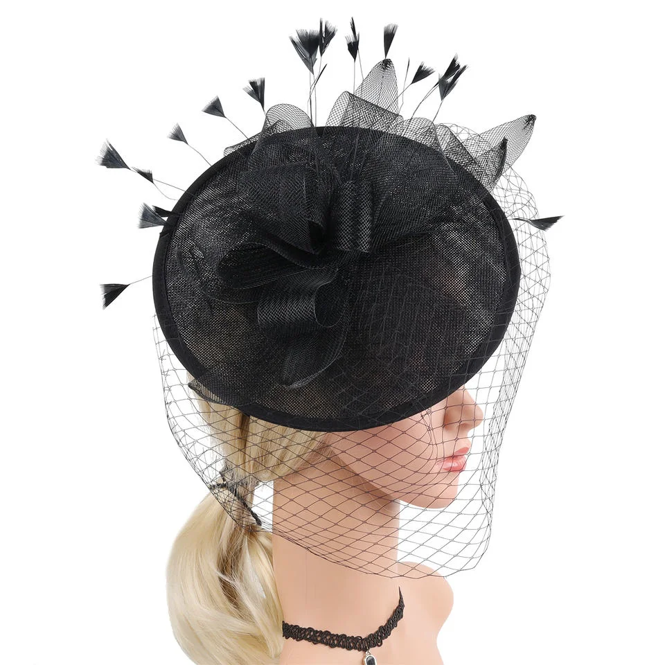 Negro Belleza Cabello Accesorios Sinamay Fascinators Sombrero Navidad Iglesia sombreros Para las mujeres