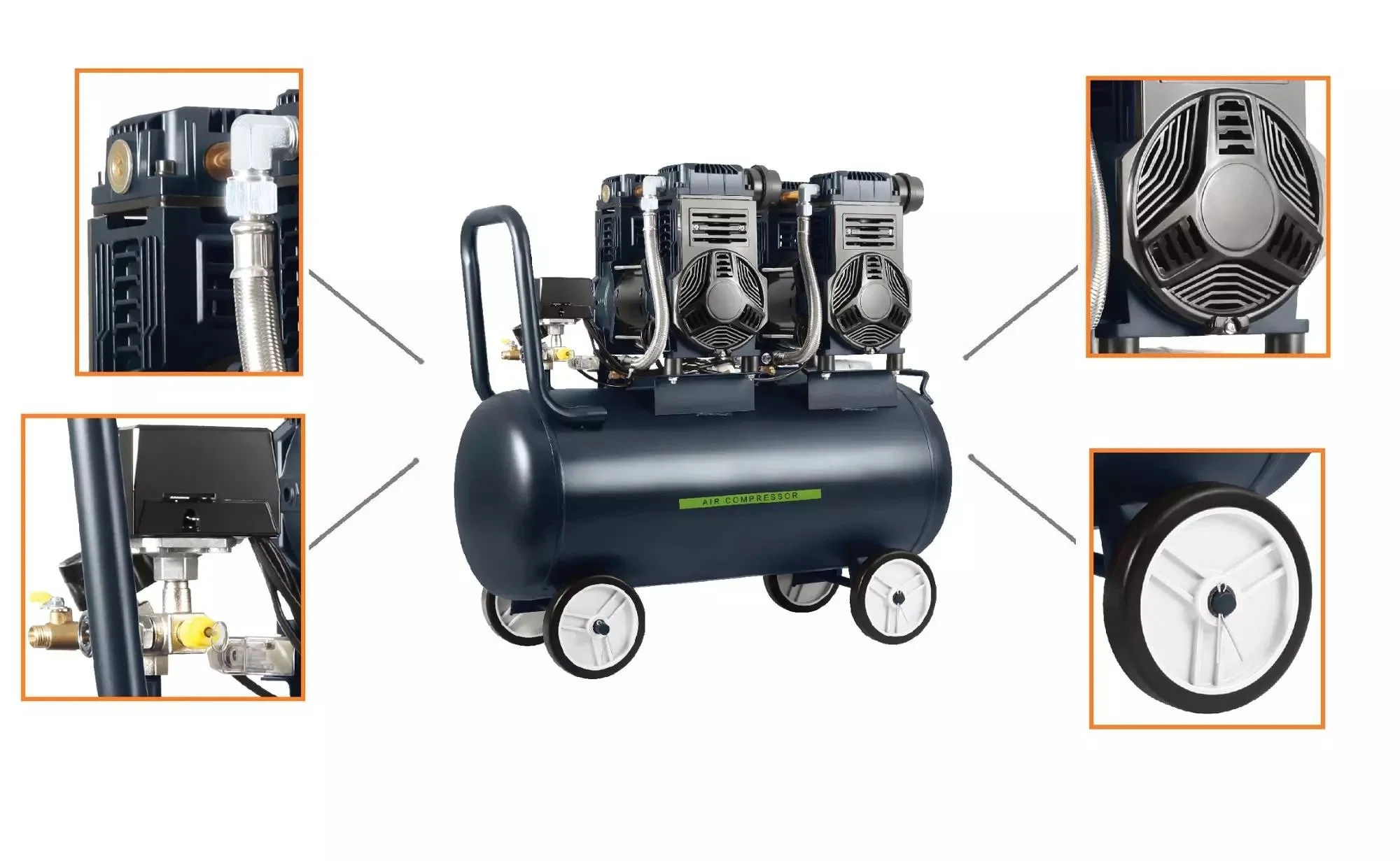 1500W*2 8bar 100% Oil-Free Piston Compressor Energy-Saving Reciprocating Air Compressors New Product 2021