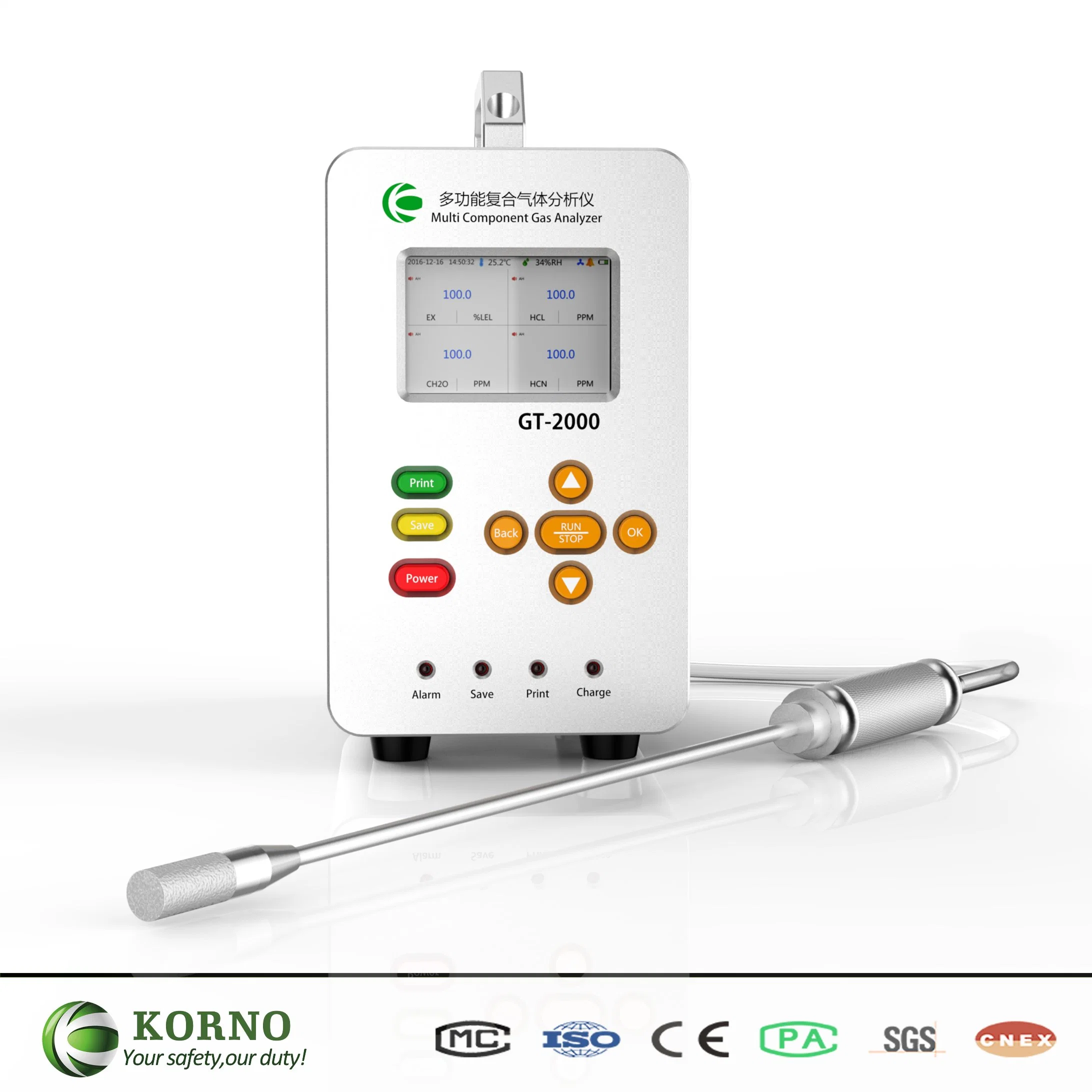 Certificación ISO 1-12 Analizador de gases Analizador de calidad del Aire Gas multifuncional Detector con sensor H2S/Co/CO2/No2/SO2/O3/NH3/PM2,5/PM10