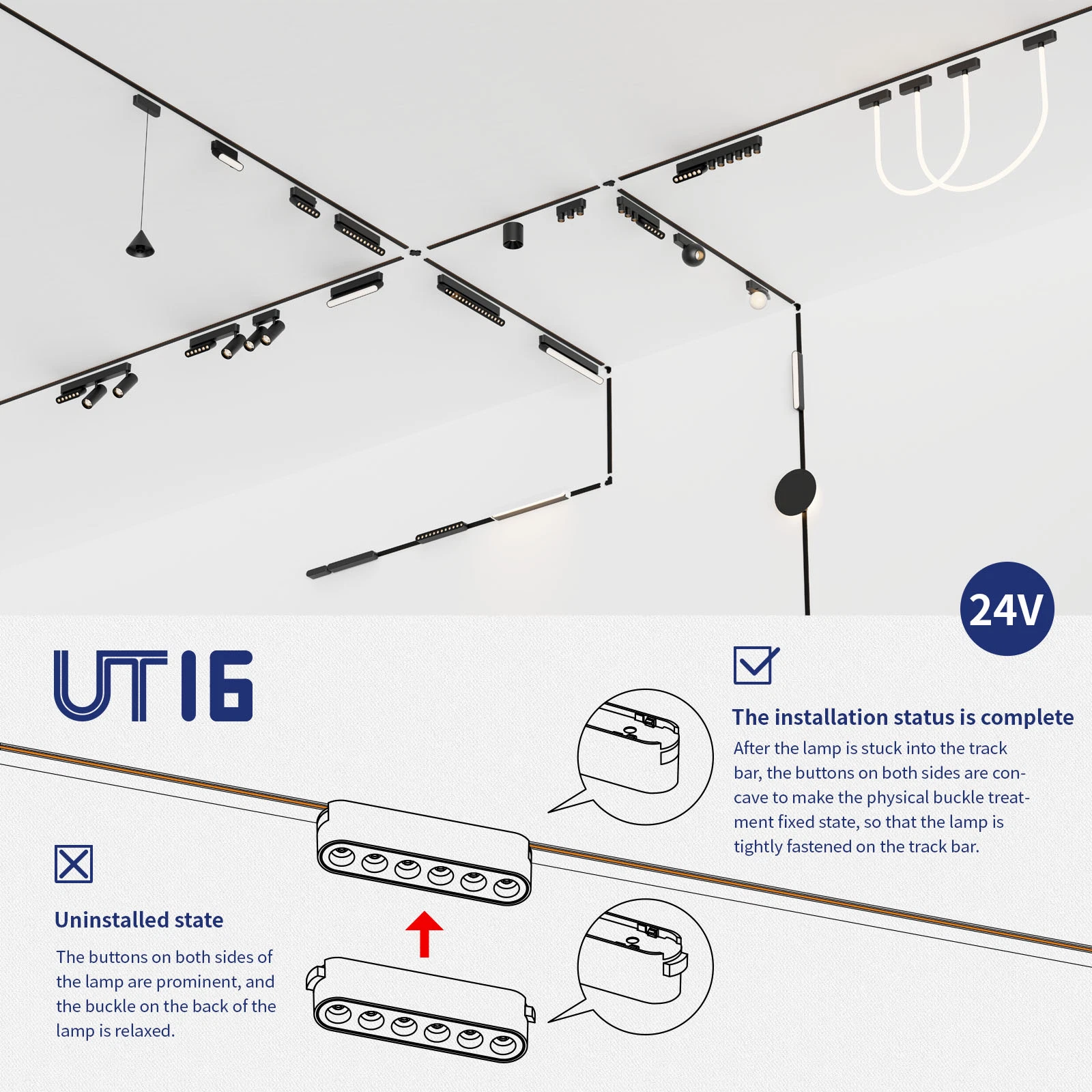 Aluminium LED Track Light Housing 24V Magnetic Spotlight Dimmable LED Track Lighting