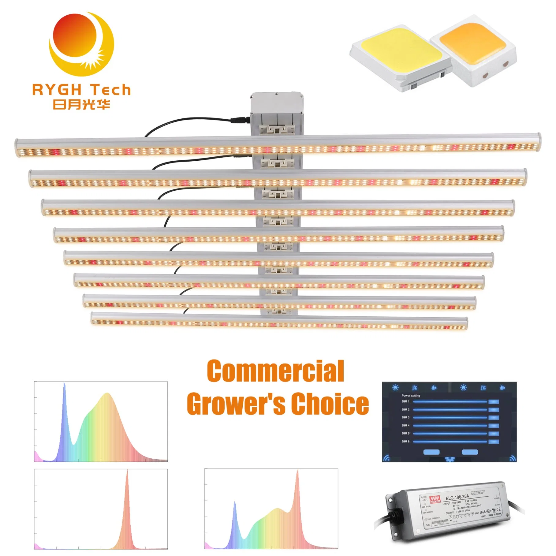 800W Cultivo vertical de control inteligente de amplio espectro de luz LED ajustable araña crezca para las plantas de interior