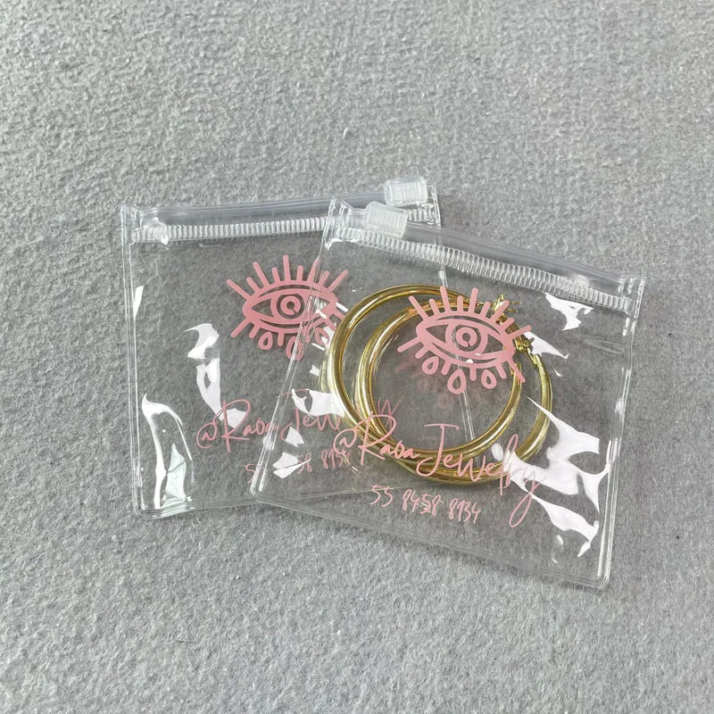 PVC Frosted Small Zipper Zip Lock Bags with Custom Logo, Clear Jewelry Pouch Packing, Packaging Plastic Bag for Earrings