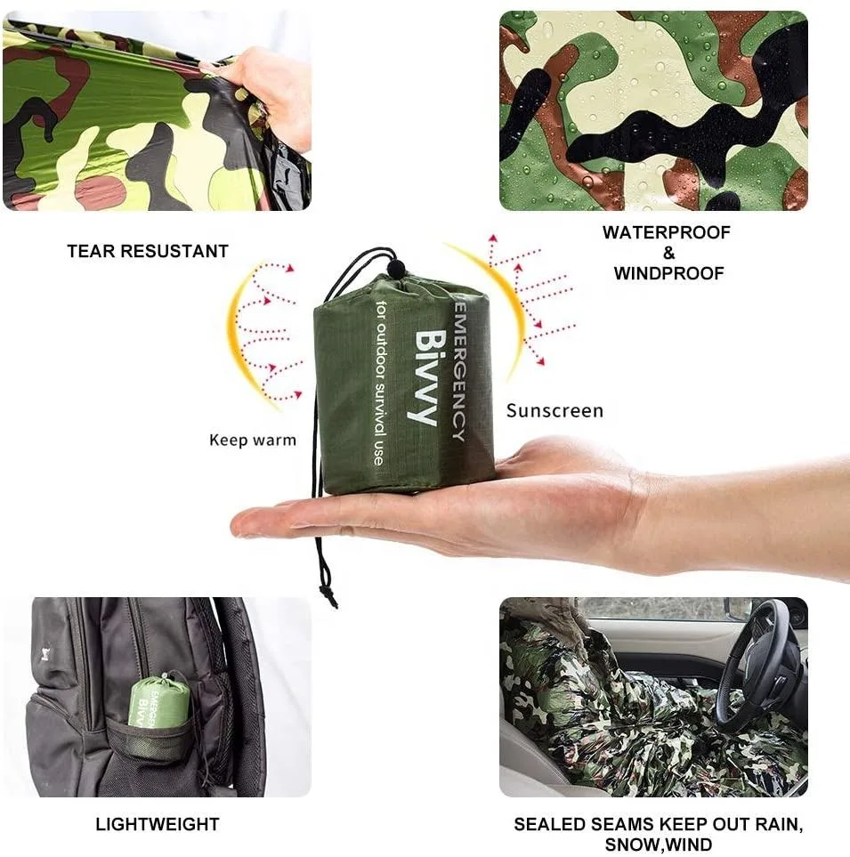 Outdoor Emergency Survival Sleeping Bag Waterproof Camping Sleeping Bag for Adults Kids Warm Sleeping Bag Thermal Bivvy Shelter