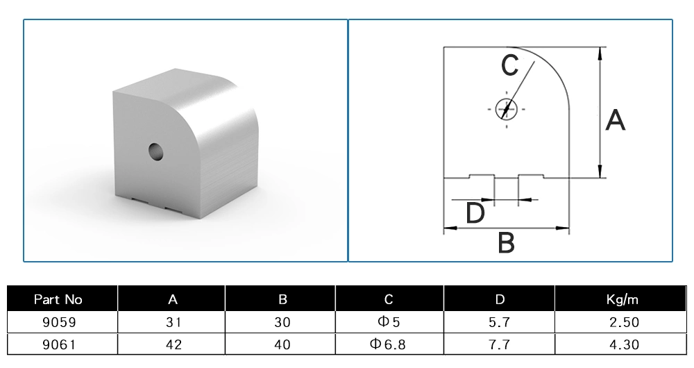 China Manufacturer T-Slotted Aluminium Profiles 9059 Standard&Right Angle Pivot Nub Profiles 30*30mm 30 40