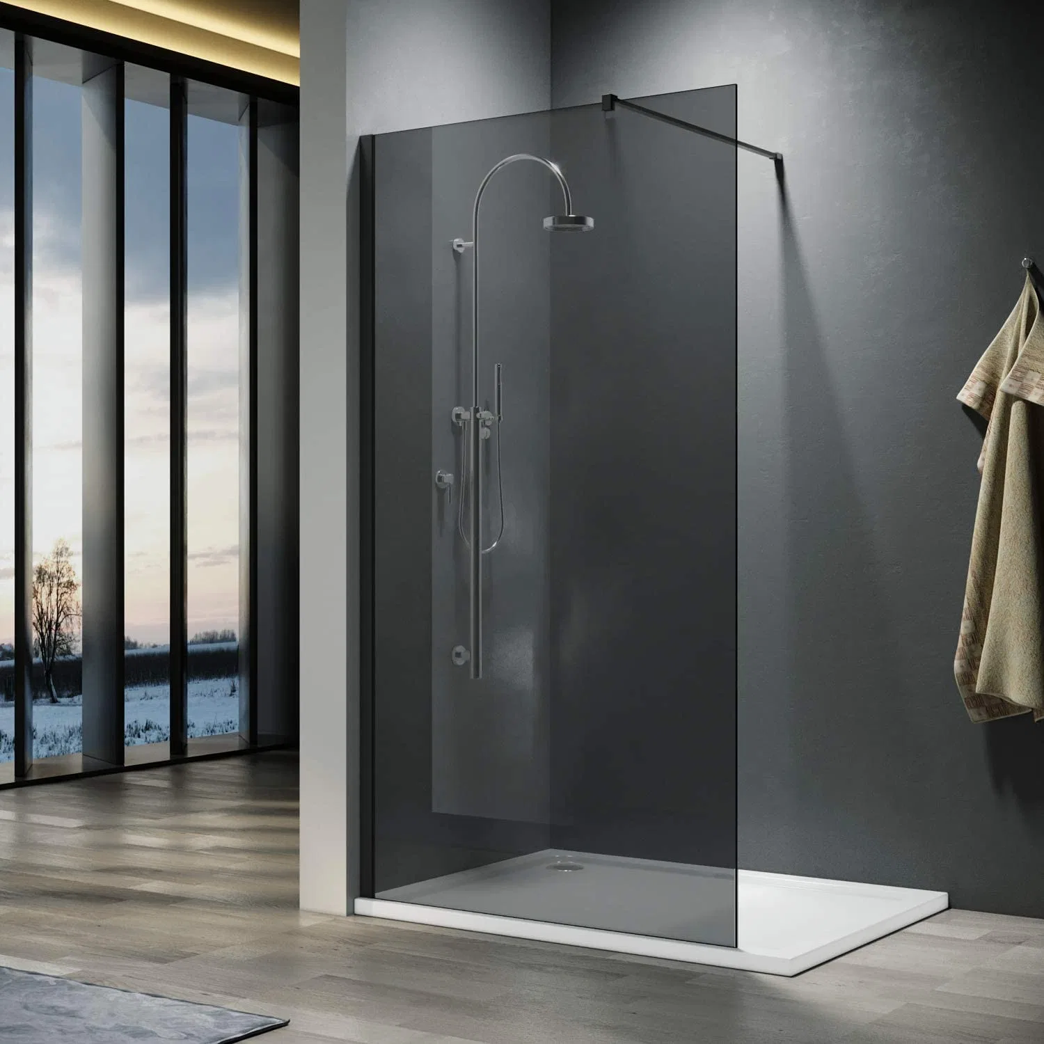 Cheap Price Shower Screen Black Glass with Shower Tray and Supporting Bar 1200 mm