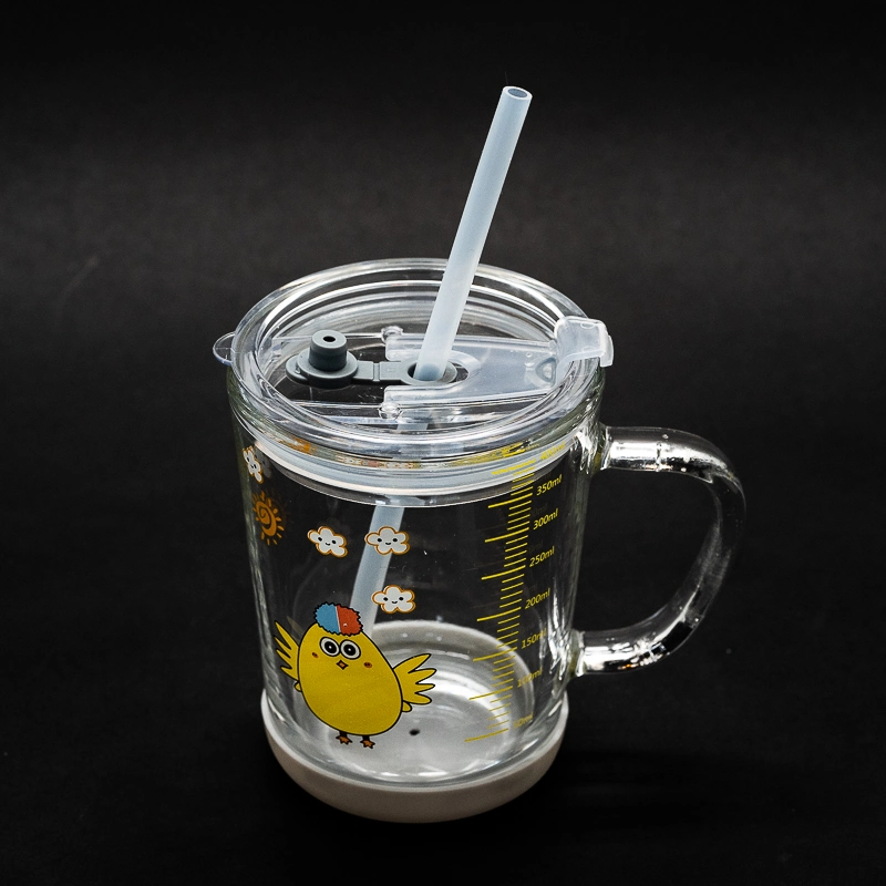 350ml Coffee Mugs Children Milk Straw Glass with Handle