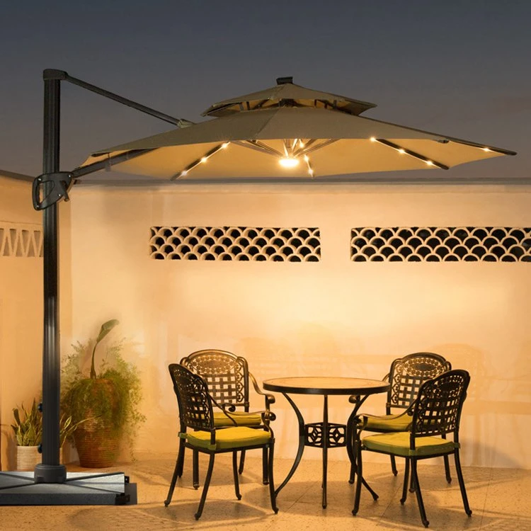 3 M Balcón Jardín Gran resistente a los rayos UV Parasol Patio exterior Paraguas romanos con luz LED