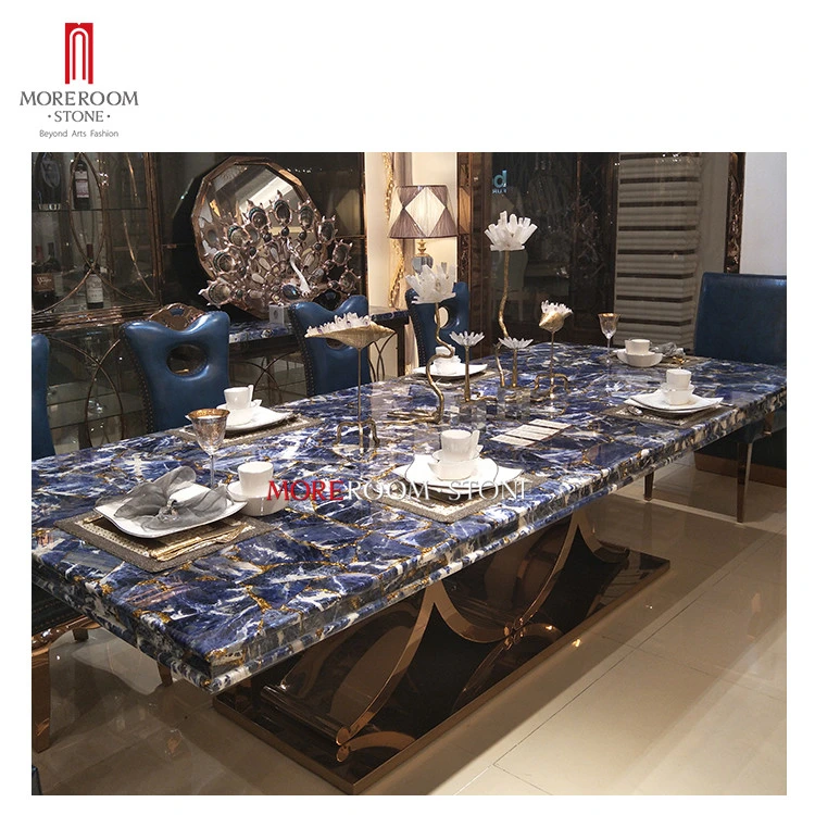 Luxury Dubai Living Room Furniture Semi Precious Stone Azul Bahina Blue Granite Table Top