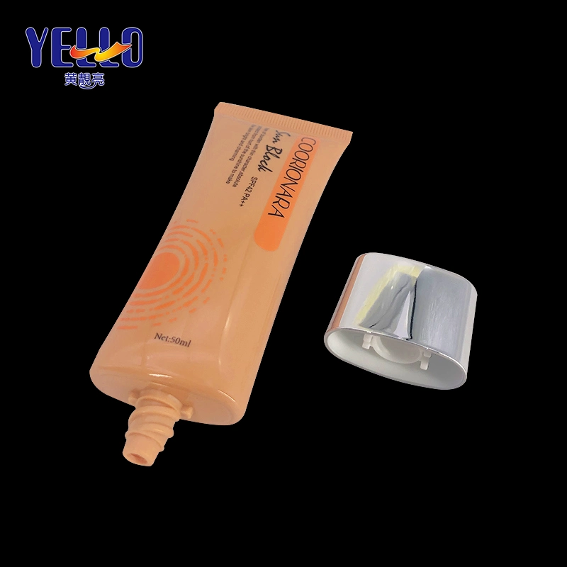 Orange Soft Tube Cosmetic Packaging Oval Plastic Squeeze Tubes Silver Screw Cap