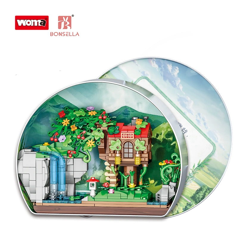 WOMA Toys 2022 Wholesale Kids Girl Tree House Model Building Bloque MOC ladrillos interesante Metal Box Construcción Juego de Puzzle de Juguete Casa Rural regalo de Navidad