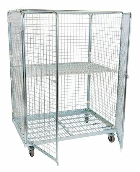 Warehouse Four Wheels Folding Mesh Cage Trolley Logistics Metal Storage