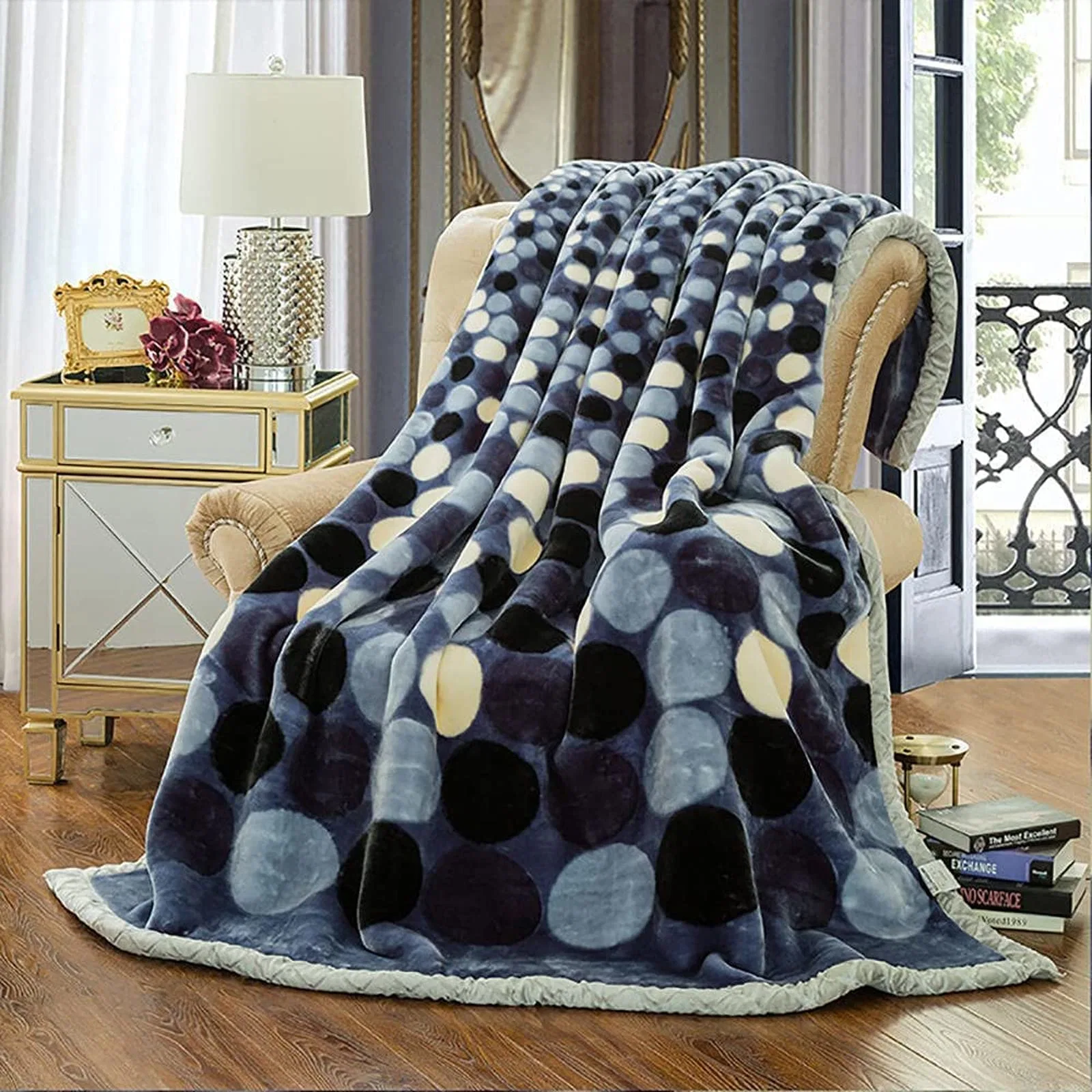 Heavy Korean Style Printed Raschel Bed Mink Plush Fleece Blanket King Size