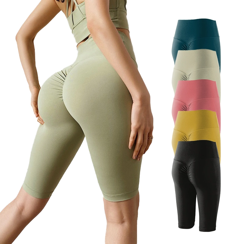 Wholesale Women Clothing Activewear Ropa Training Running Fitness Clothes Yoga Double-Sided Brushed No T Line Fitness Pants High Waist Tight Pants Gym Shorts